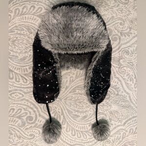 Black Sequins Bomber Hat